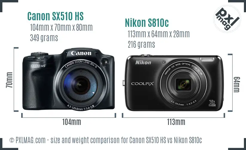 Canon SX510 HS vs Nikon S810c size comparison