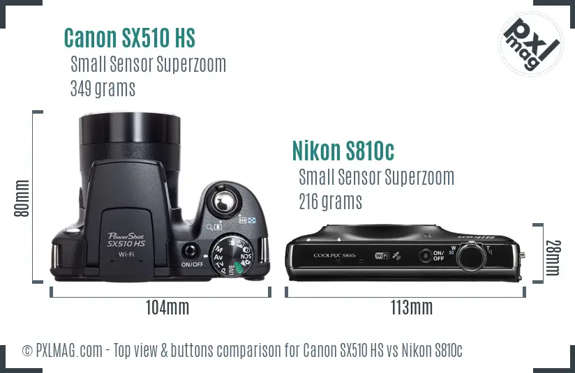Canon SX510 HS vs Nikon S810c top view buttons comparison