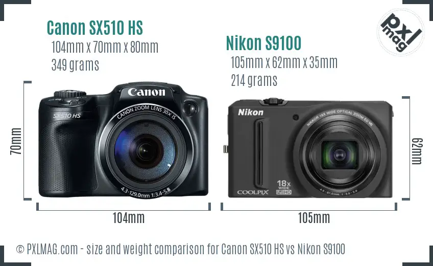 Canon SX510 HS vs Nikon S9100 size comparison Canon SX510 HS vs Nikon S9100 size comparison
