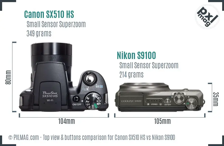 Canon SX510 HS vs Nikon S9100 top view buttons comparison Canon SX510 HS vs Nikon S9100 top view buttons comparison