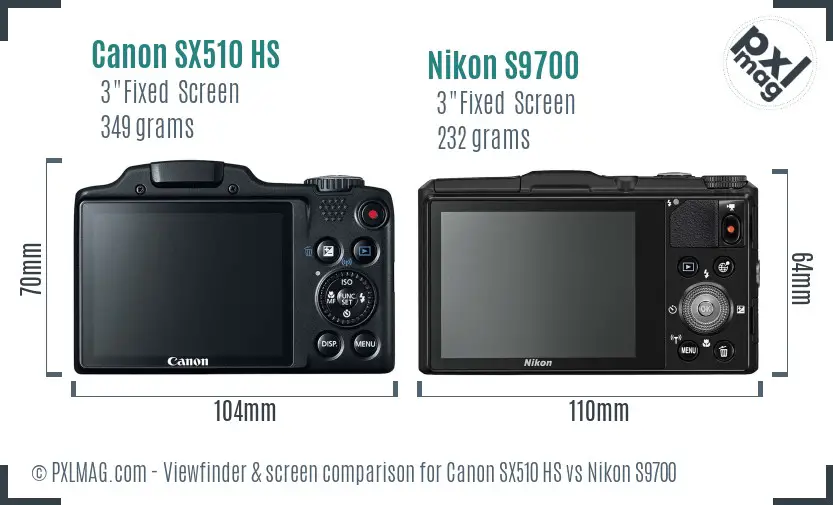 Canon SX510 HS vs Nikon S9700 Screen and Viewfinder comparison