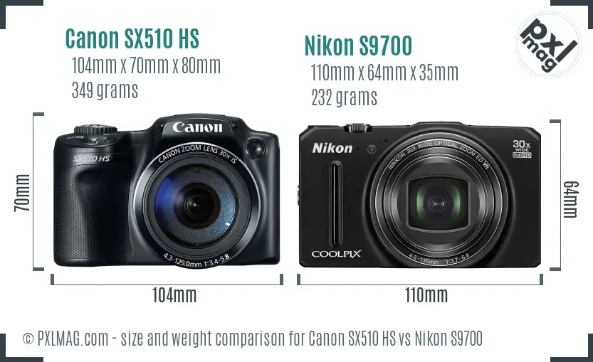 Canon SX510 HS vs Nikon S9700 size comparison
