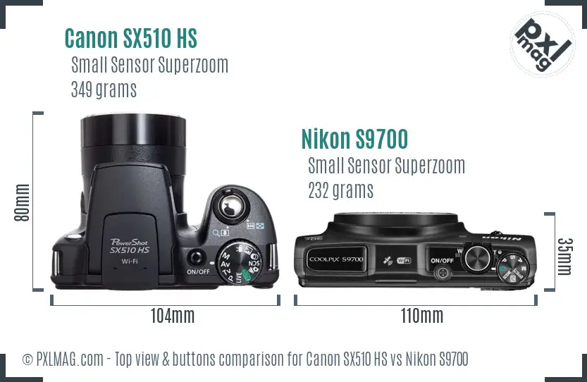 Canon SX510 HS vs Nikon S9700 top view buttons comparison