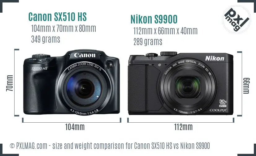 Size comparison between Canon SX510 HS and Nikon S9900