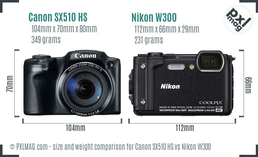 Canon SX510 HS vs Nikon W300 size comparison