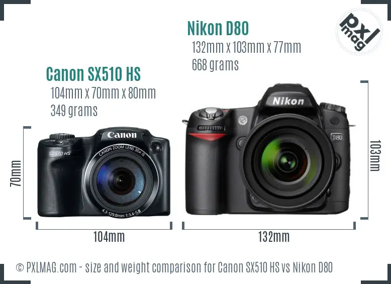 Canon SX510 HS vs Nikon D80 size comparison