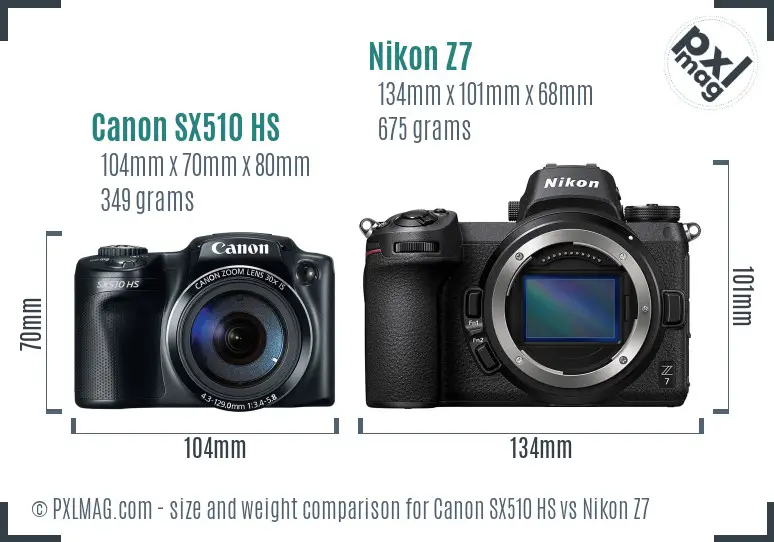 Canon SX510 HS vs Nikon Z7 size comparison