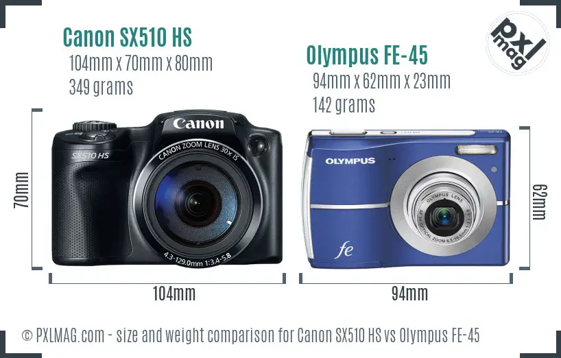Canon SX510 HS vs Olympus FE-45 size comparison