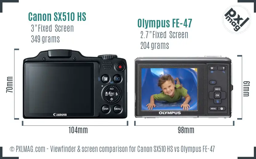 Canon SX510 HS vs Olympus FE-47 Screen and Viewfinder comparison Canon SX510 HS vs Olympus FE-47 Screen and Viewfinder comparison