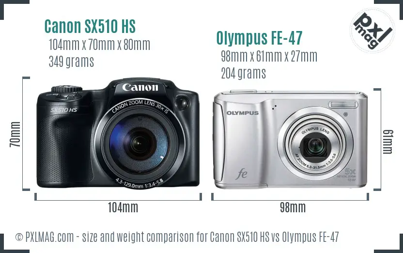 Canon SX510 HS vs Olympus FE-47 size comparison Canon SX510 HS vs Olympus FE-47 size comparison