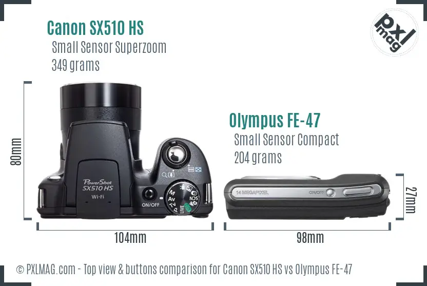 Canon SX510 HS vs Olympus FE-47 top view buttons comparison Canon SX510 HS vs Olympus FE-47 top view buttons comparison