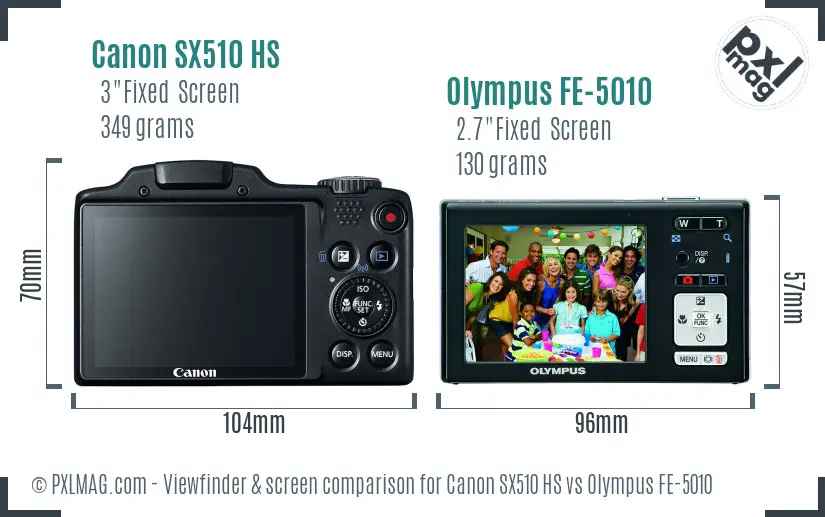 Canon SX510 HS vs Olympus FE-5010 Screen and Viewfinder comparison