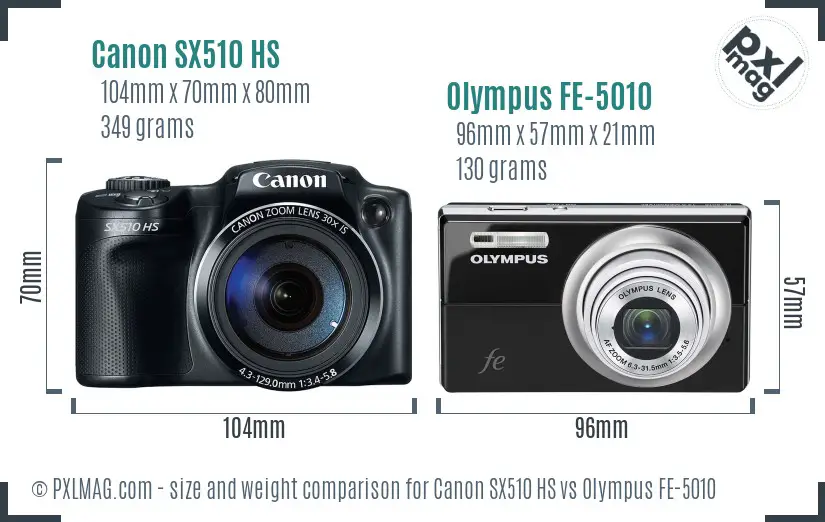 Canon SX510 HS vs Olympus FE-5010 size comparison