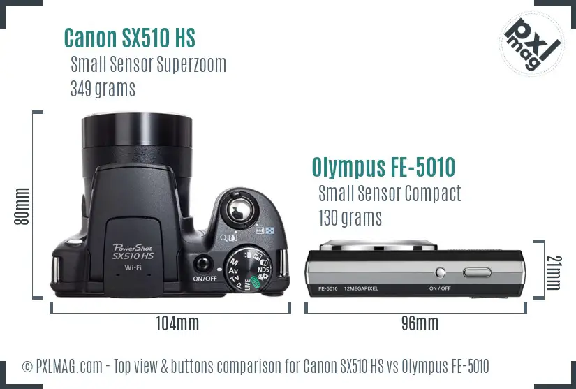 Canon SX510 HS vs Olympus FE-5010 top view buttons comparison
