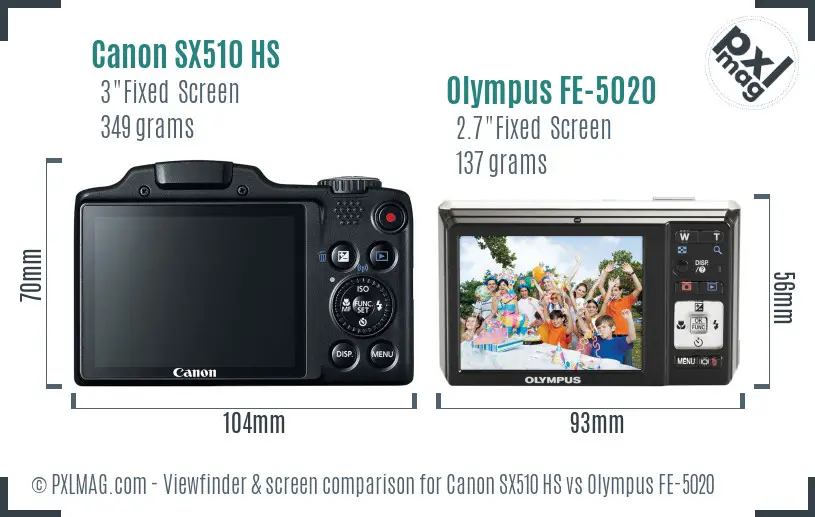 Canon SX510 HS vs Olympus FE-5020 Screen and Viewfinder comparison