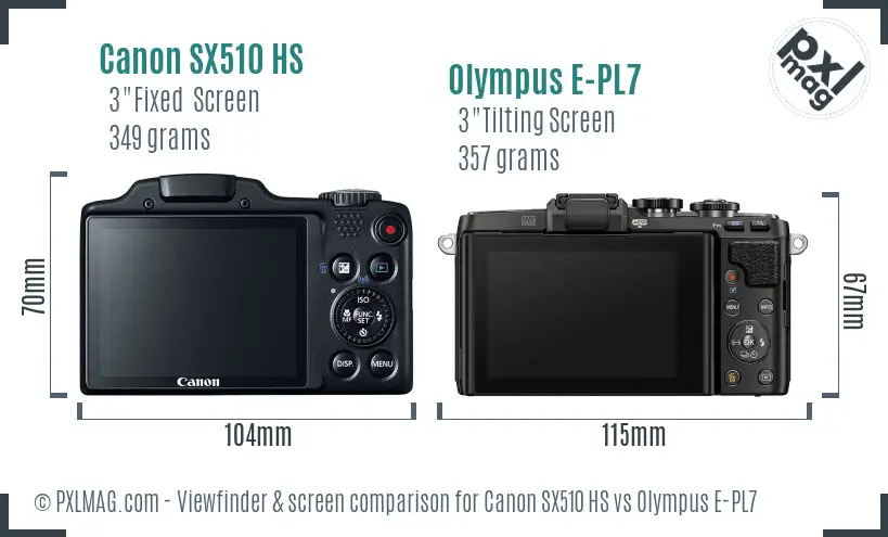 Canon SX510 HS vs Olympus E-PL7 Screen and Viewfinder comparison