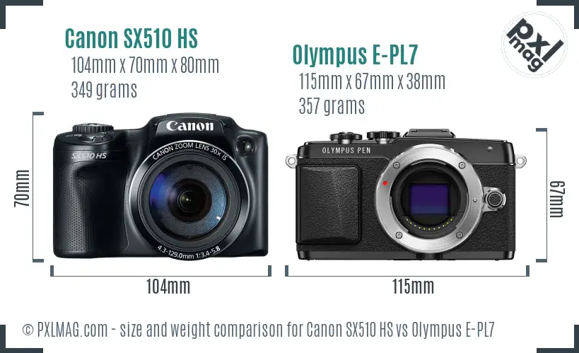 Canon SX510 HS vs Olympus E-PL7 size comparison