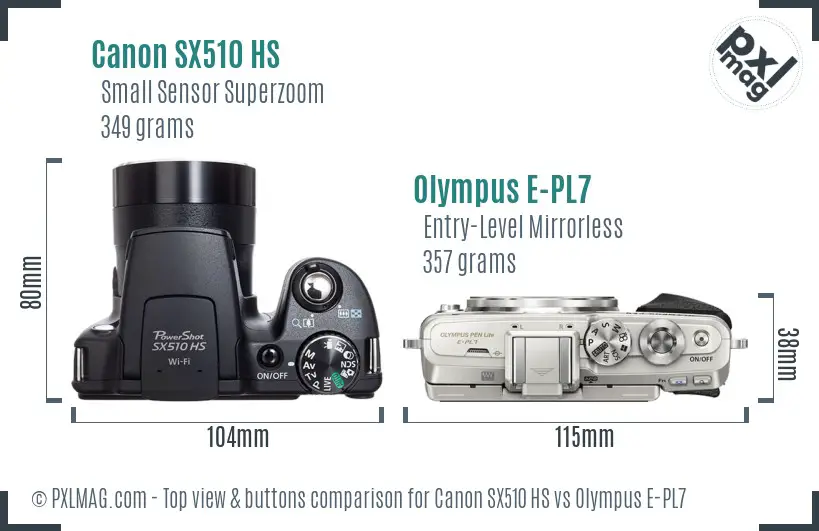 Canon SX510 HS vs Olympus E-PL7 top view buttons comparison