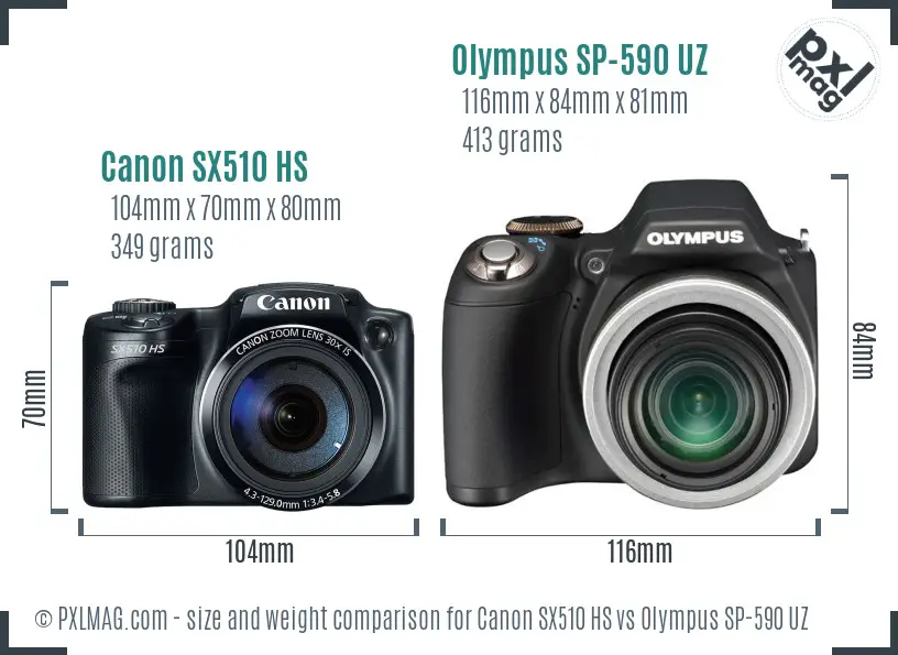 Canon SX510 HS vs Olympus SP-590 UZ size comparison