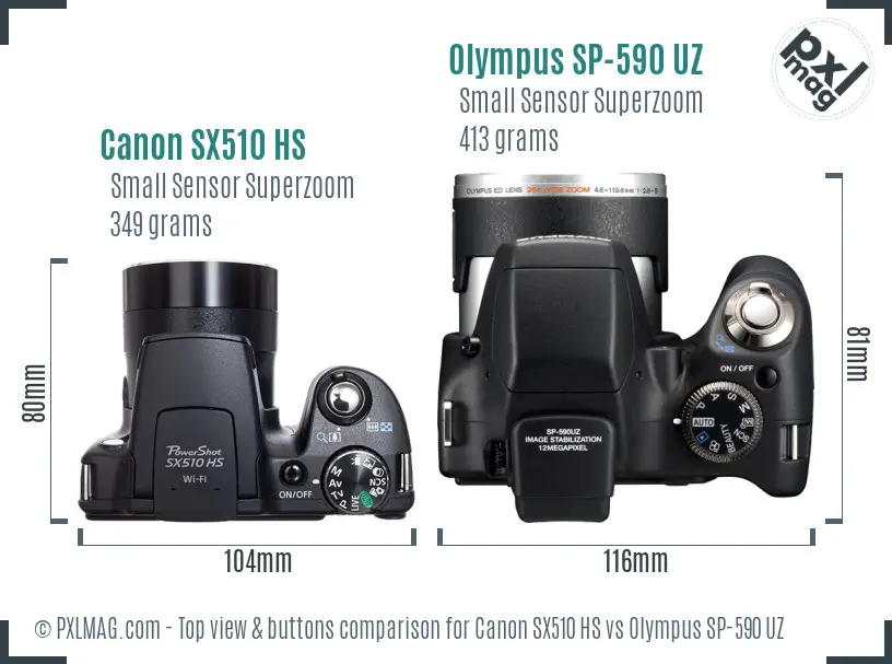 Canon SX510 HS vs Olympus SP-590 UZ top view buttons comparison