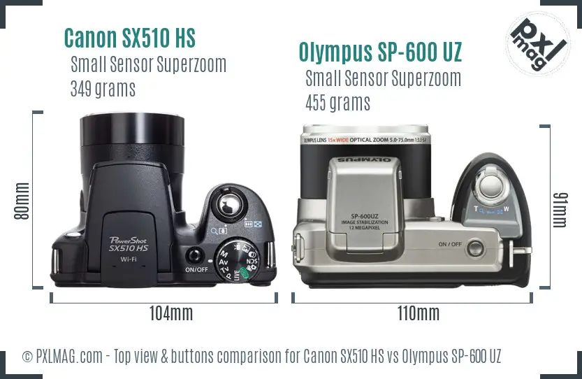 Canon SX510 HS vs Olympus SP-600 UZ top view buttons comparison