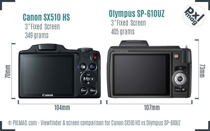 Canon SX510 HS vs Olympus SP-610UZ Screen and Viewfinder comparison