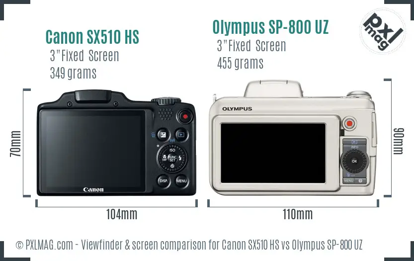 Canon SX510 HS vs Olympus SP-800 UZ Screen and Viewfinder comparison