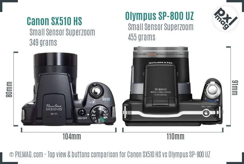 Canon SX510 HS vs Olympus SP-800 UZ top view buttons comparison