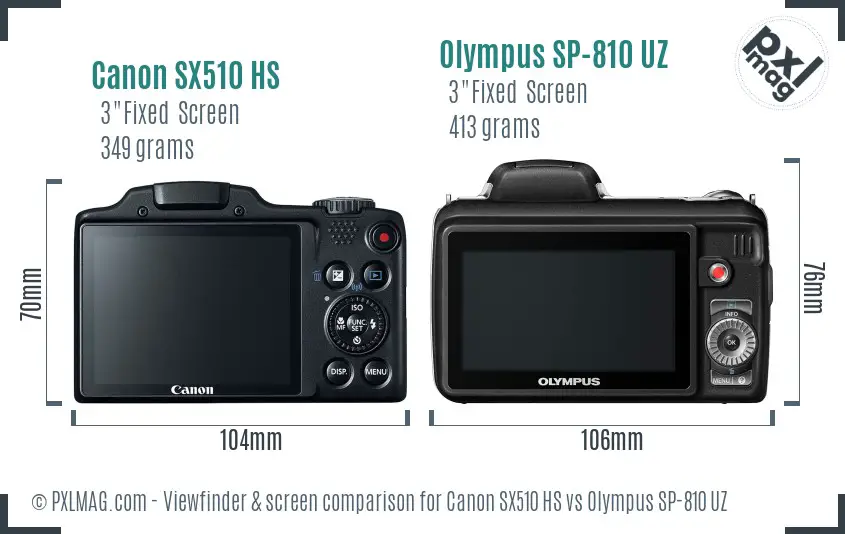 Canon SX510 HS vs Olympus SP-810 UZ Screen and Viewfinder comparison