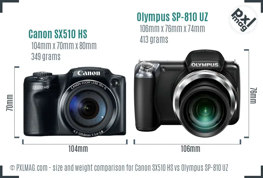 Canon SX510 HS vs Olympus SP-810 UZ size comparison