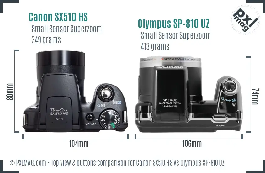 Canon SX510 HS vs Olympus SP-810 UZ top view buttons comparison