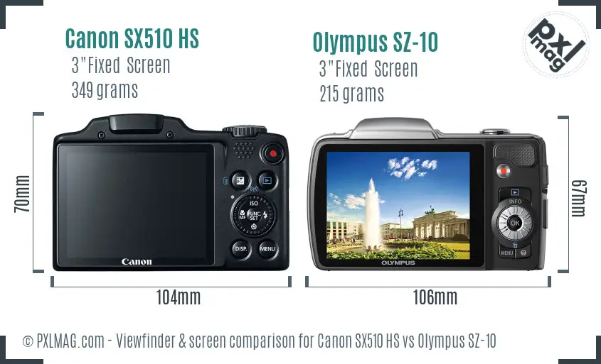 Canon SX510 HS vs Olympus SZ-10 Screen and Viewfinder comparison