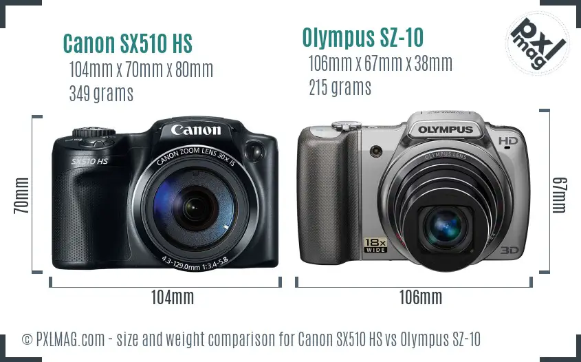 Canon SX510 HS vs Olympus SZ-10 size comparison Canon SX510 HS vs Olympus SZ-10 size comparison