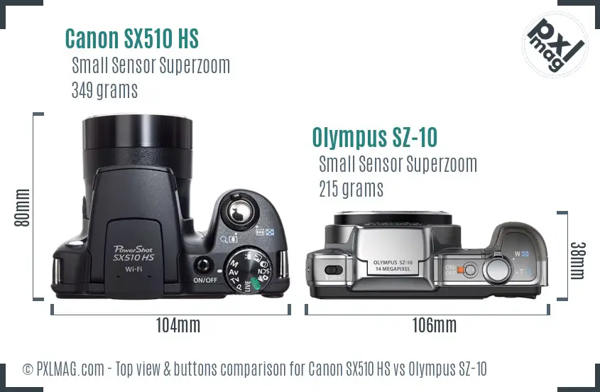 Canon SX510 HS vs Olympus SZ-10 top view buttons comparison