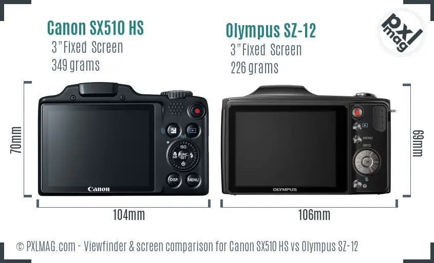 Canon SX510 HS vs Olympus SZ-12 Screen and Viewfinder comparison Canon SX510 HS vs Olympus SZ-12 Screen and Viewfinder comparison