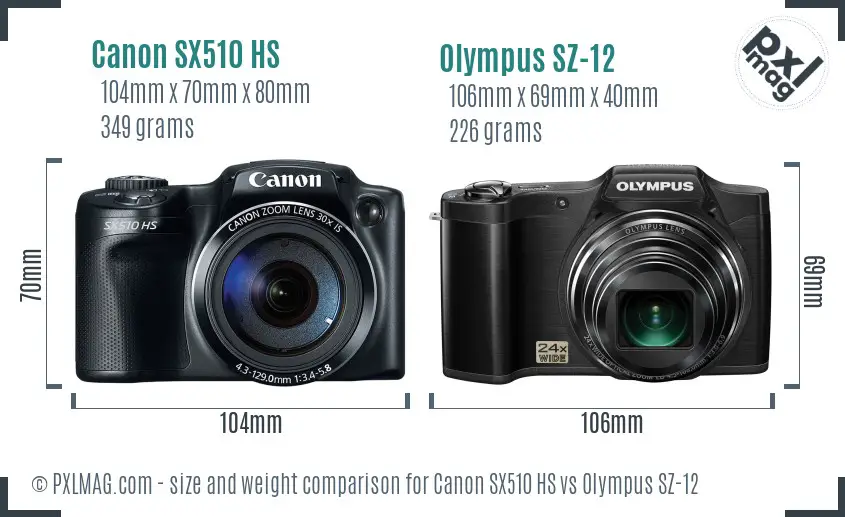 Canon SX510 HS vs Olympus SZ-12 size comparison Canon SX510 HS vs Olympus SZ-12 size comparison