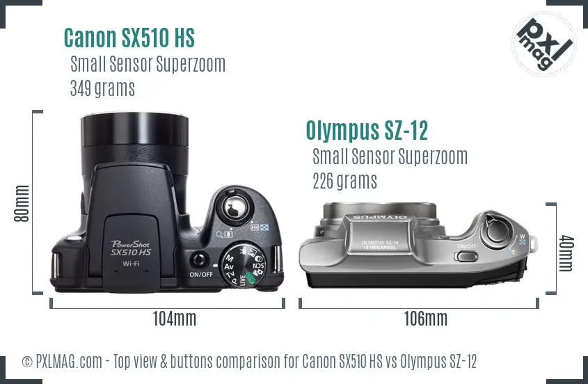 Canon SX510 HS vs Olympus SZ-12 top view buttons comparison Canon SX510 HS vs Olympus SZ-12 top view buttons comparison