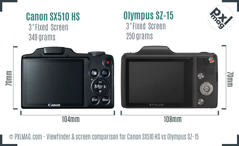 Canon SX510 HS vs Olympus SZ-15 Screen and Viewfinder comparison