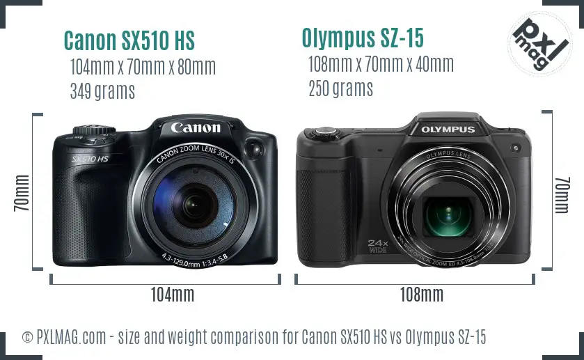 Canon SX510 HS vs Olympus SZ-15 size comparison