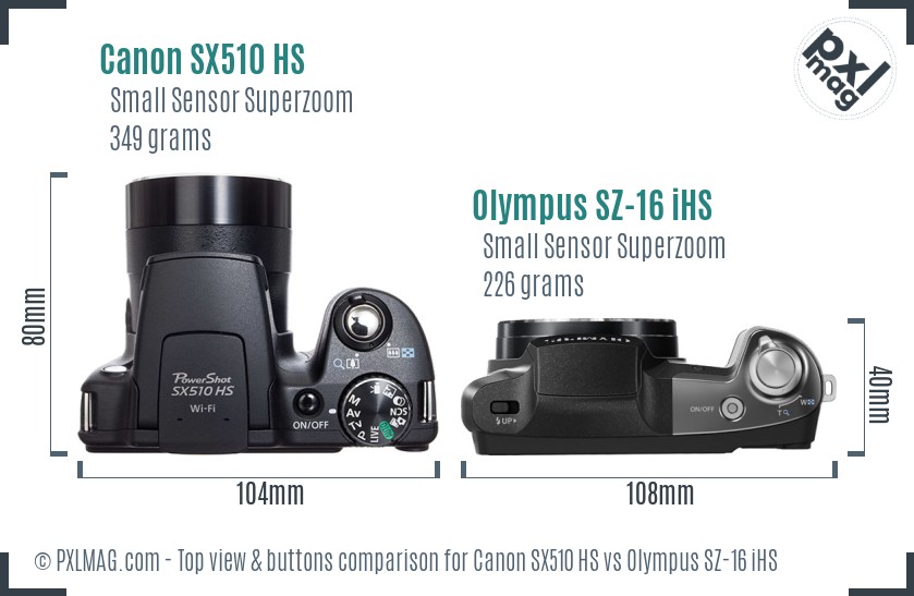 Canon SX510 HS vs Olympus SZ-16 iHS top view buttons comparison