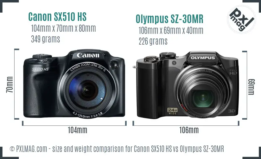 Canon SX510 HS vs Olympus SZ-30MR size comparison Canon SX510 HS vs Olympus SZ-30MR size comparison
