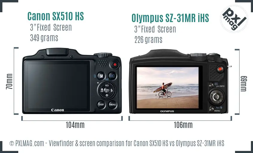 Canon SX510 HS vs Olympus SZ-31MR iHS Screen and Viewfinder comparison