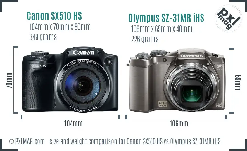 Canon SX510 HS vs Olympus SZ-31MR iHS size comparison