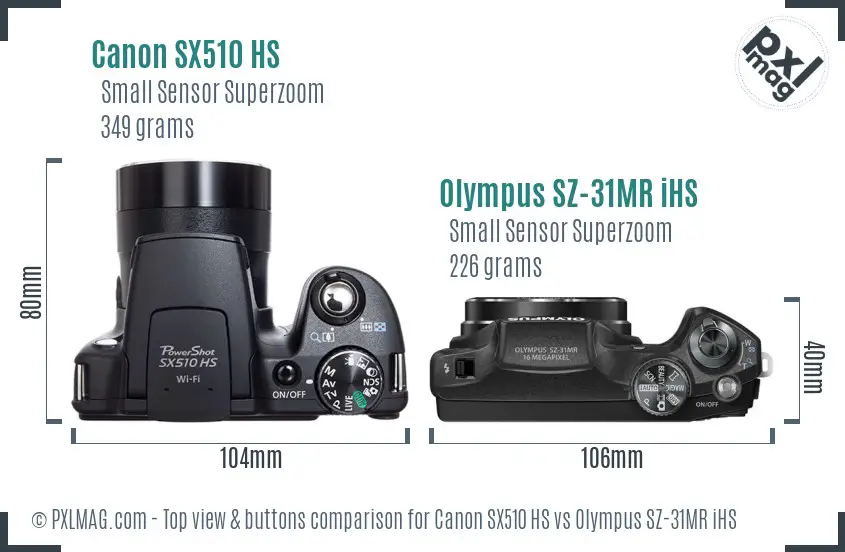 Canon SX510 HS vs Olympus SZ-31MR iHS top view buttons comparison