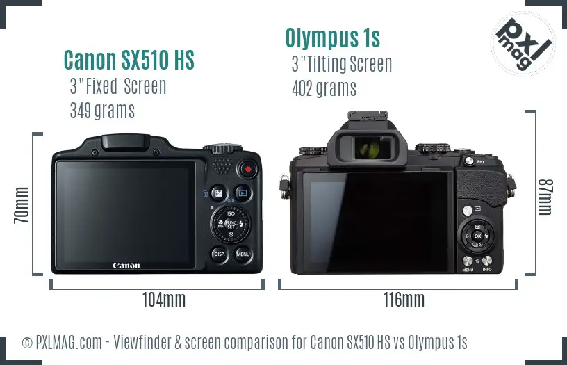 Canon SX510 HS vs Olympus 1s Screen and Viewfinder comparison
