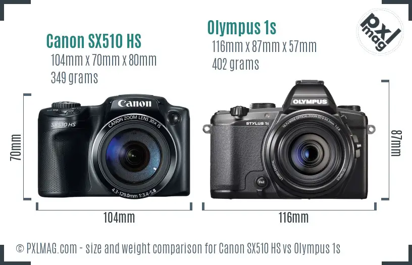 Canon SX510 HS vs Olympus 1s size comparison