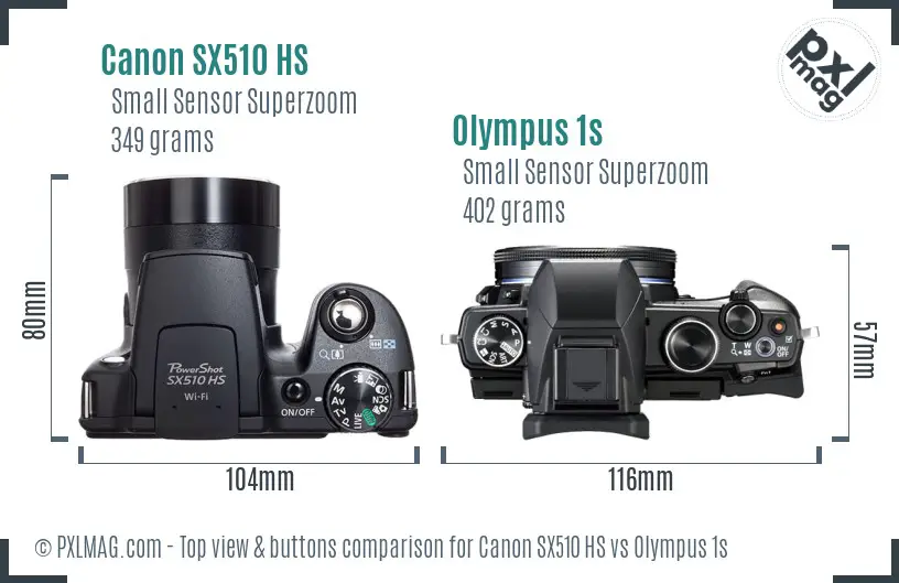 Canon SX510 HS vs Olympus 1s top view buttons comparison