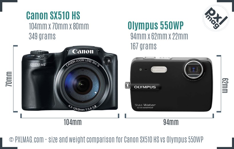 Canon SX510 HS vs Olympus 550WP size comparison