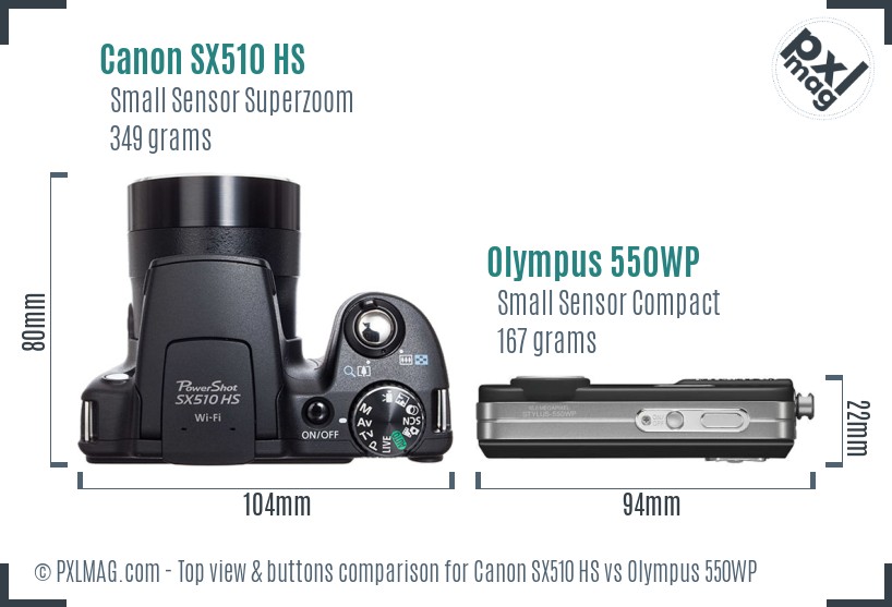 Canon SX510 HS vs Olympus 550WP top view buttons comparison