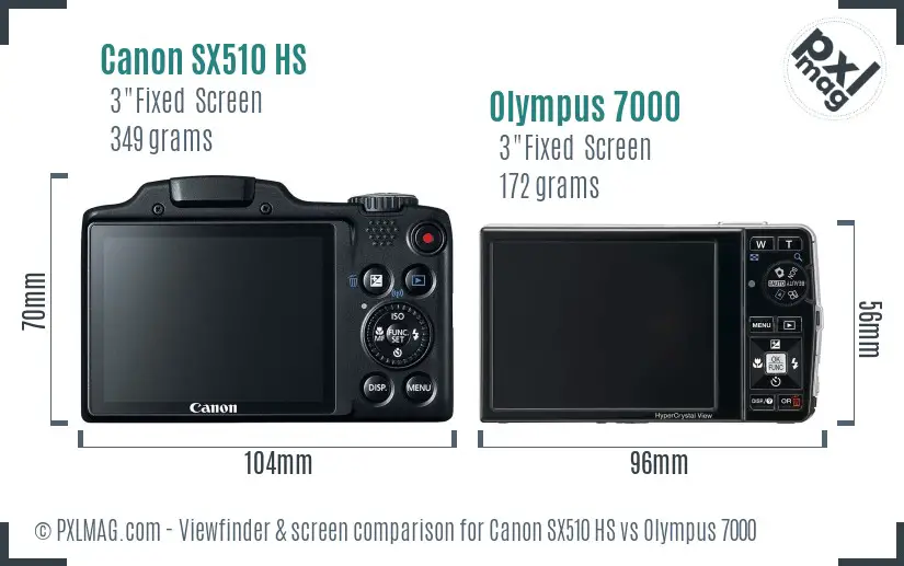 Canon SX510 HS vs Olympus 7000 Screen and Viewfinder comparison